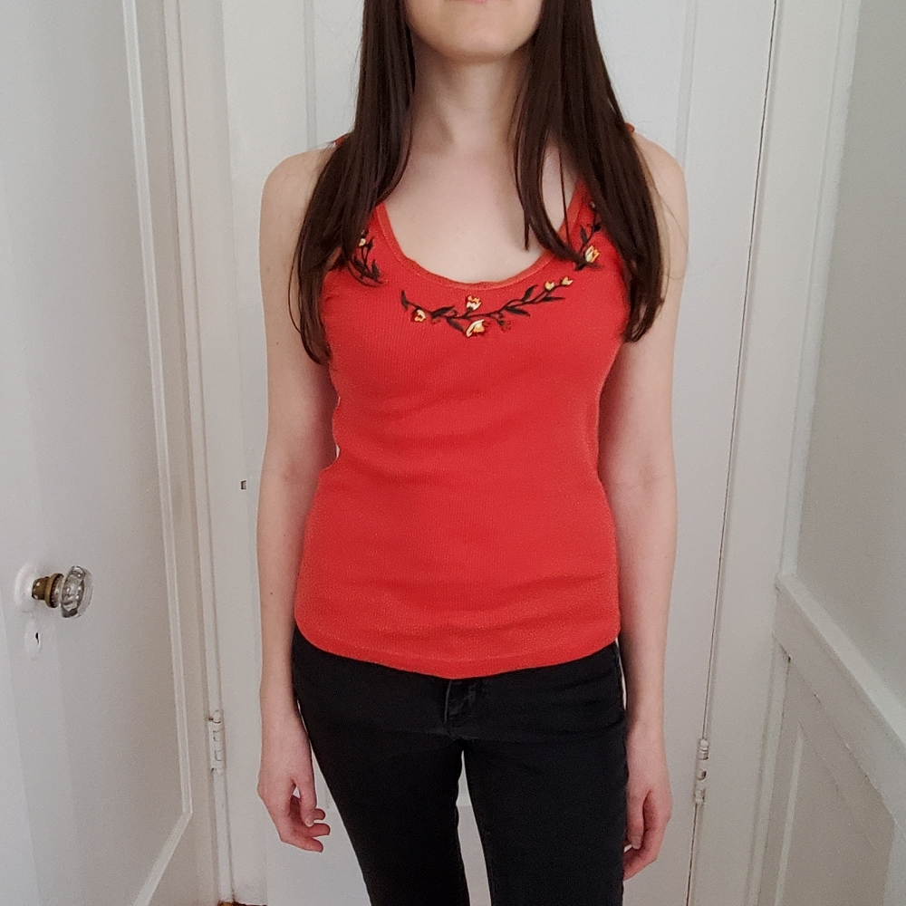 GAP Sleeveless Embroidered Orange Tank Top M